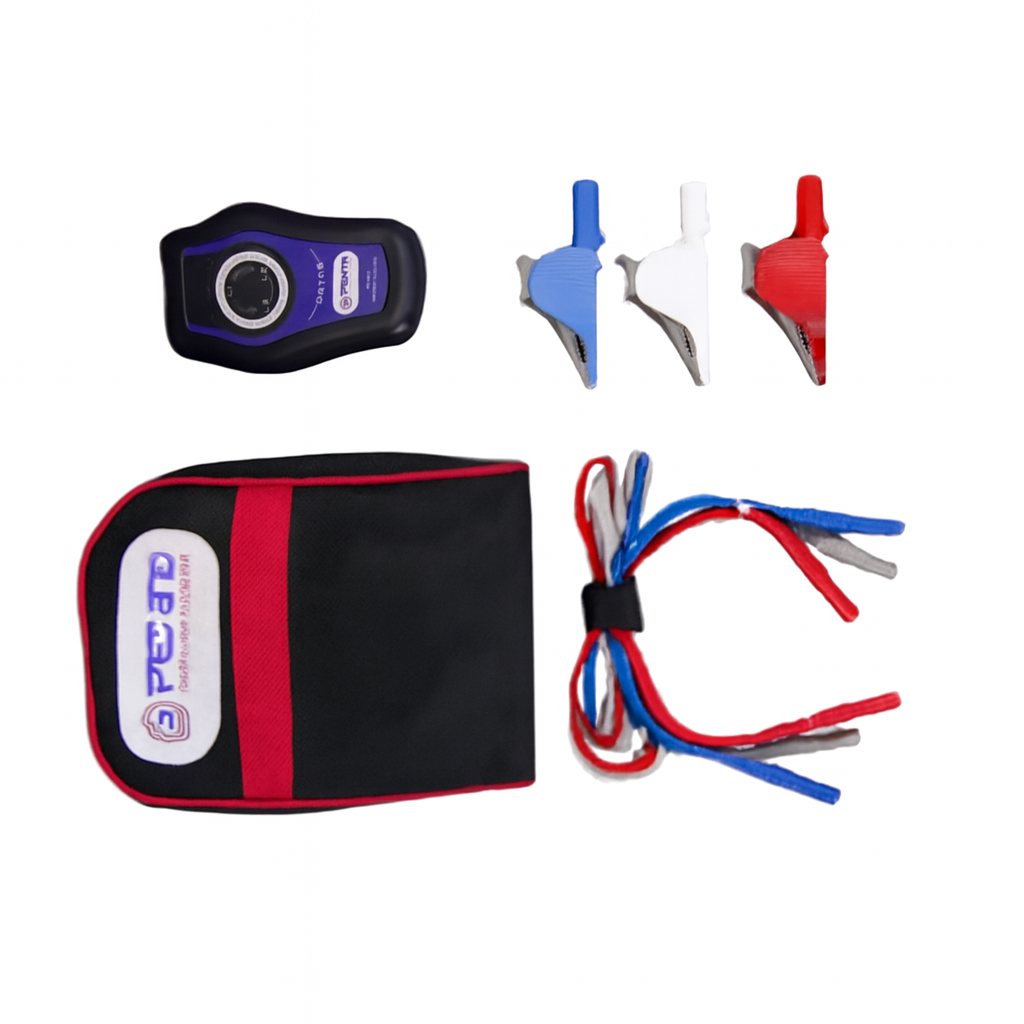 Phase rotation indicator kit with IP65 rating, CAT IV 600V, includes indicator, test leads, and carrying case.