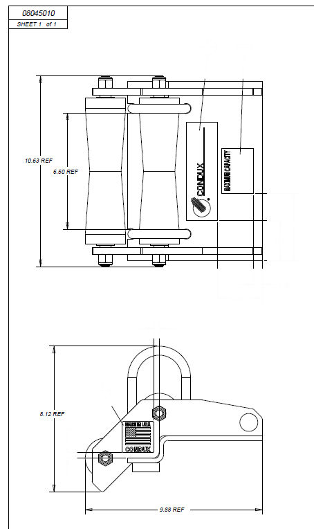 Mini-corner cable guide with a hook, featuring detailed dimensions for installation and use in utility applications.