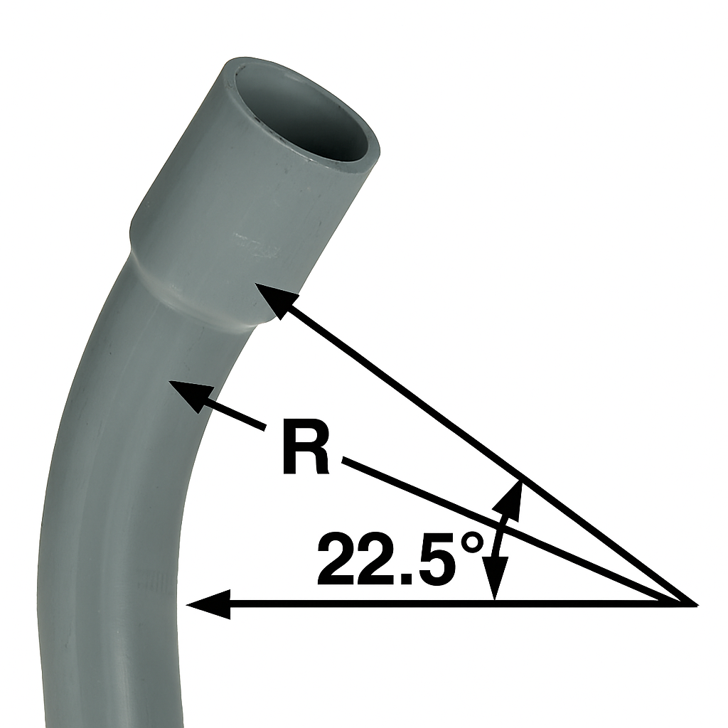 PVC Sweep DB-60 P&C Elbow 22.5° with bell end, designed for efficient underground utility installations.