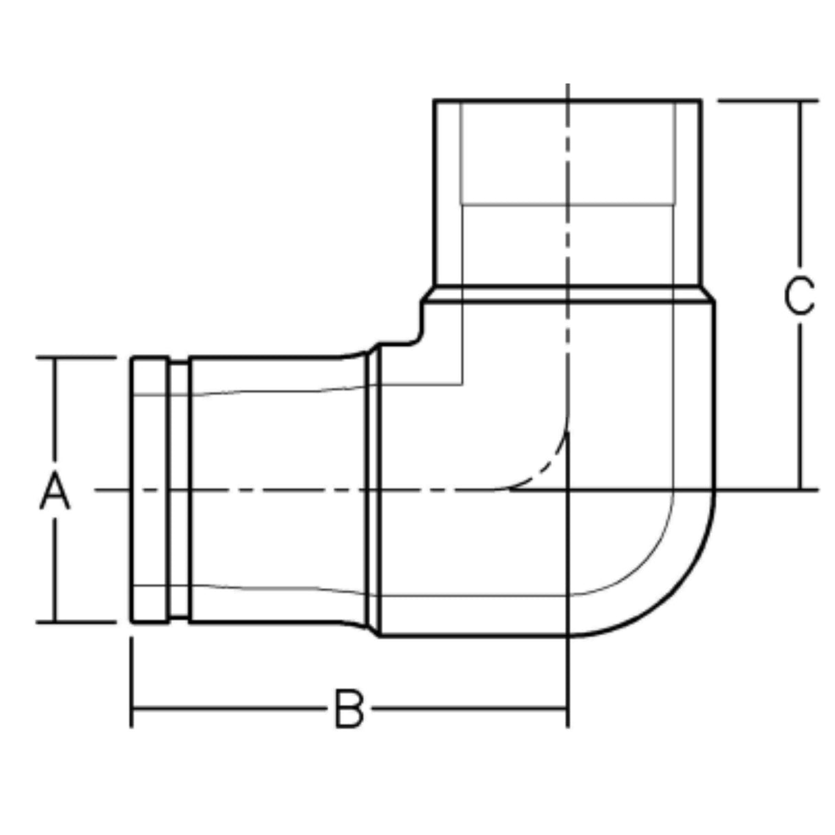 90-degree elbow with groove transition for underground utility applications, designed for efficient piping connections.