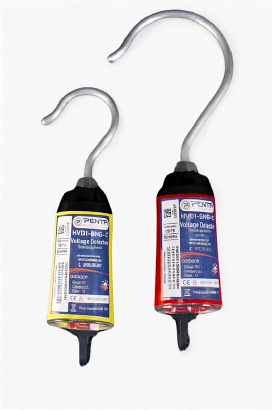 High voltage detectors for 60kV to 500kV range, featuring distinct color-coded designs for easy identification.