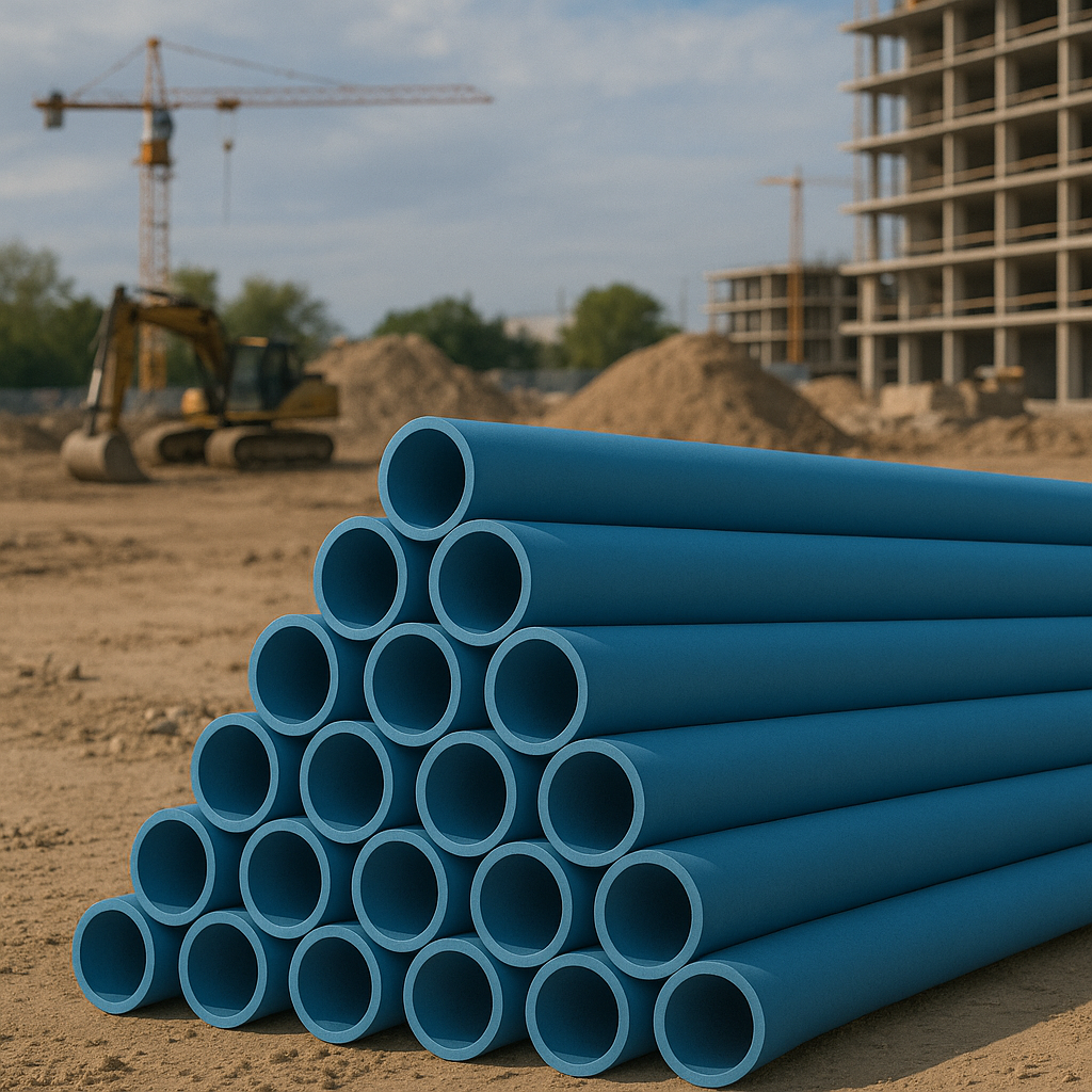 Blue Brute C900 PVC pipe in 20-foot lengths, DR 51, 80 PSI, featuring bell x spigot connections for utility projects.