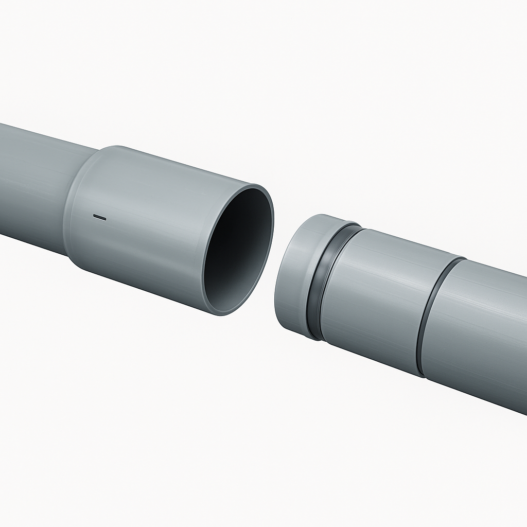 PVC conduit sections featuring Bore-Gard trenchless raceway design, Schedule 80 with bell end for secure connections.