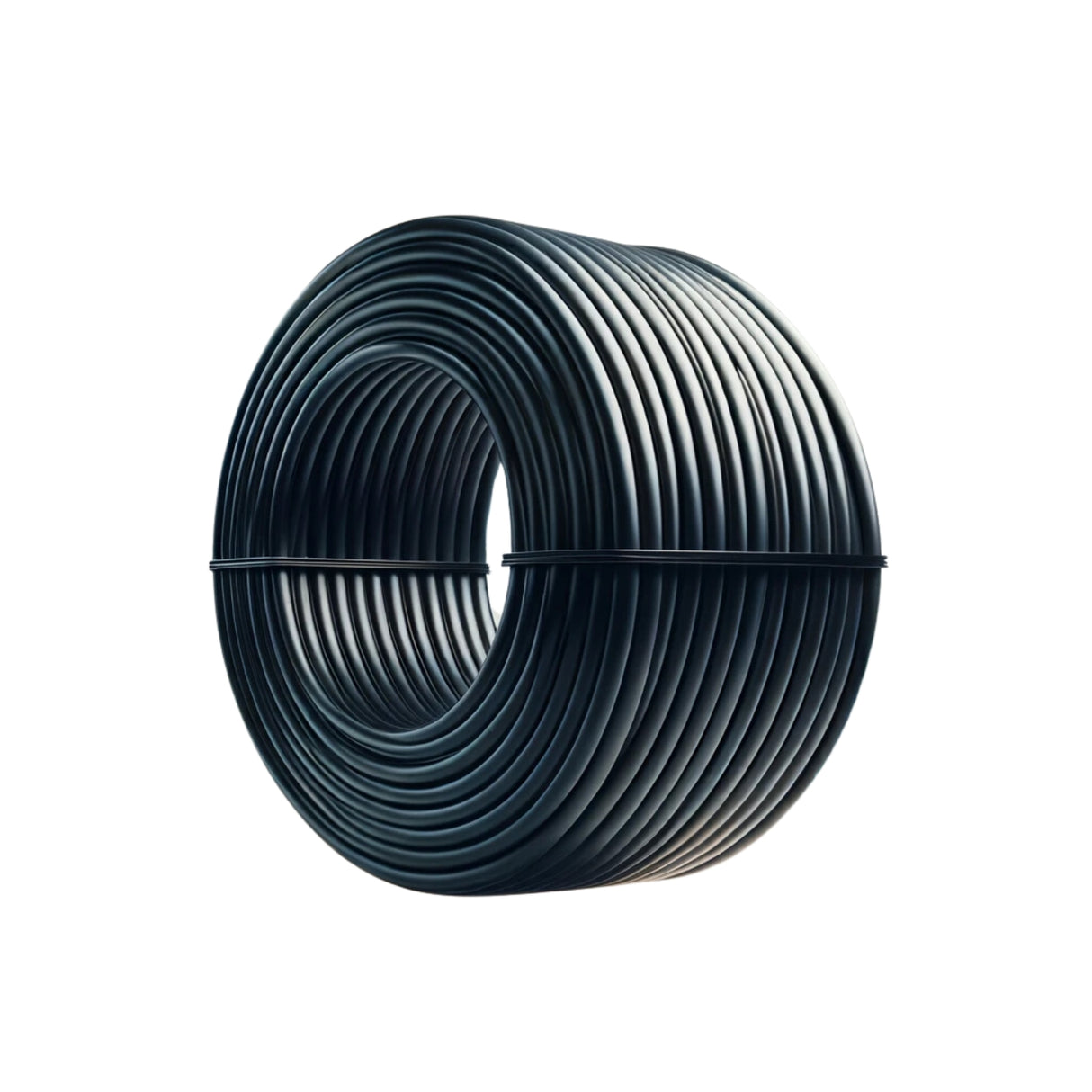 Coiled black HDPE pressure pipe, SDR 11, for potable water and underground pressure applications.