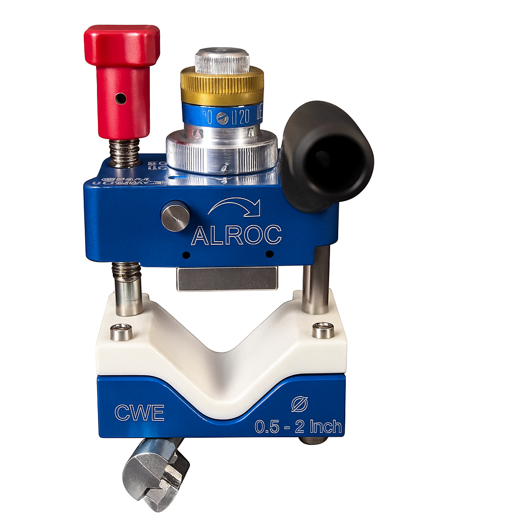 Semi peelable conductor scorer tool for chamfered semicon removal, designed for 0.5 to 2-inch conductors.
