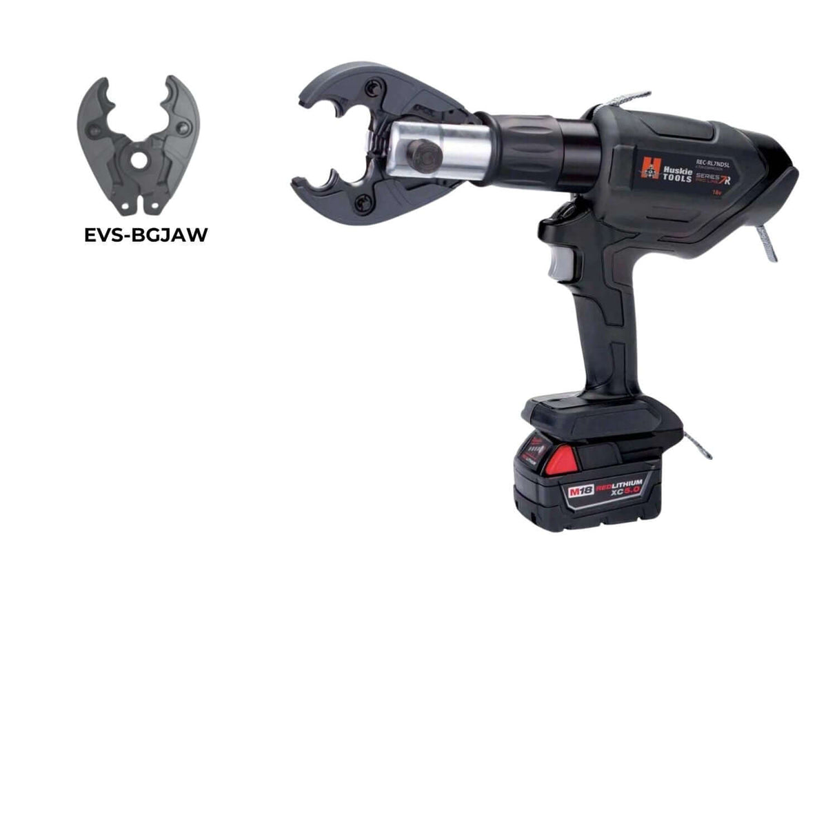 6 Ton pistol grip crimping tool with changeable head system, compatible with Makita LXT batteries. Ideal for utility applications.