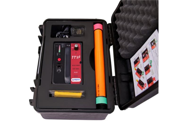 Foam cored insulated hot stick kit with inspection tools, stored in a protective case for field use.