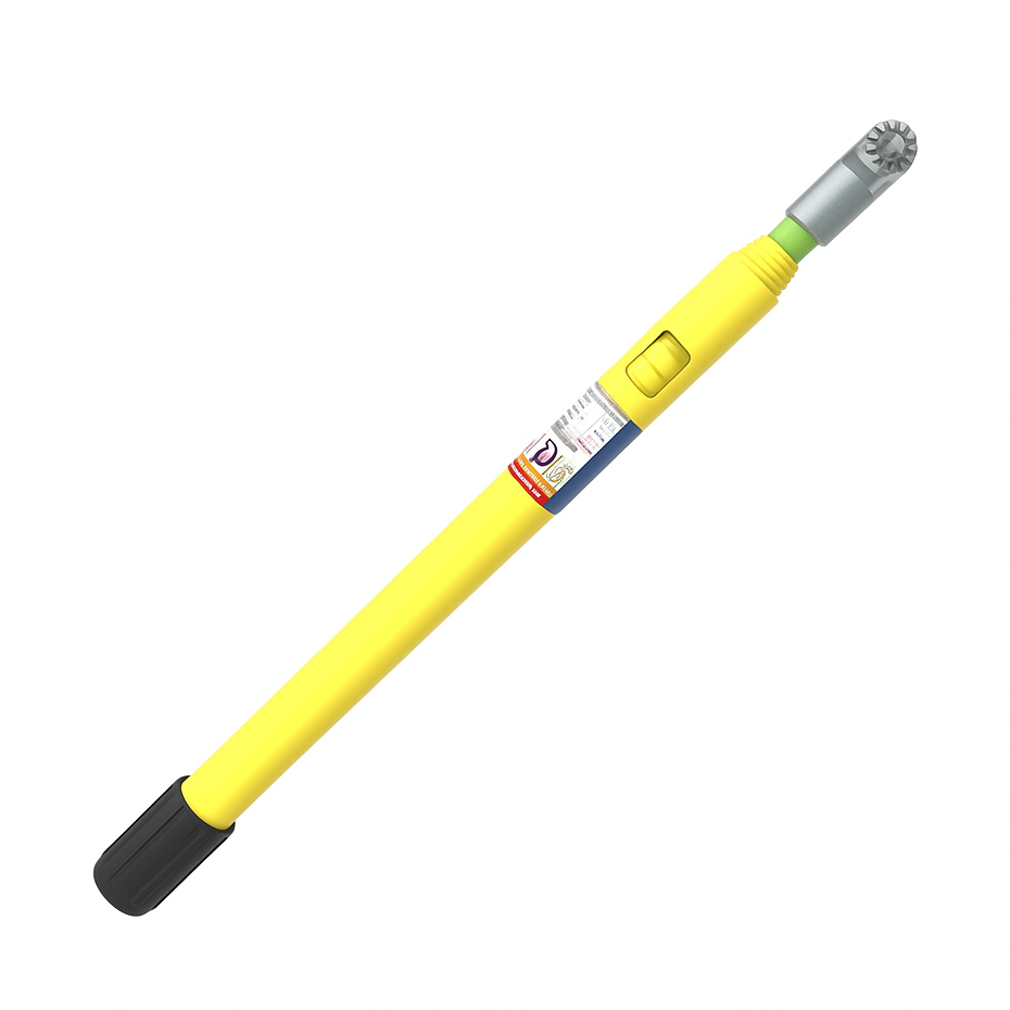Pentagonal telescoping hot stick with a 1-1/8 inch top section for safe electrical utility work.