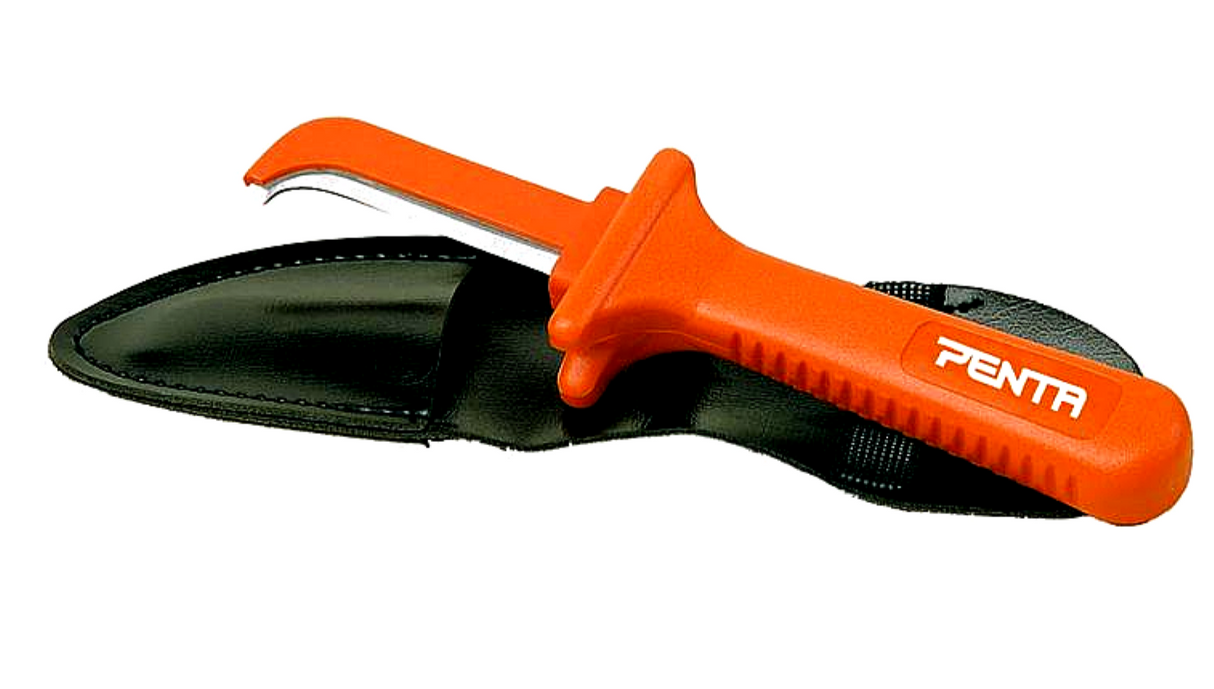 PENTA insulated electrician knife with ceramic and steel blades, featuring a protective sheath for safe storage.
