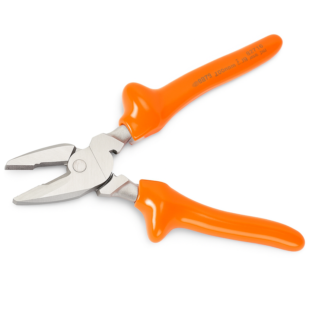 Insulated universal pliers with orange handles, designed for linemen and available in composite options.