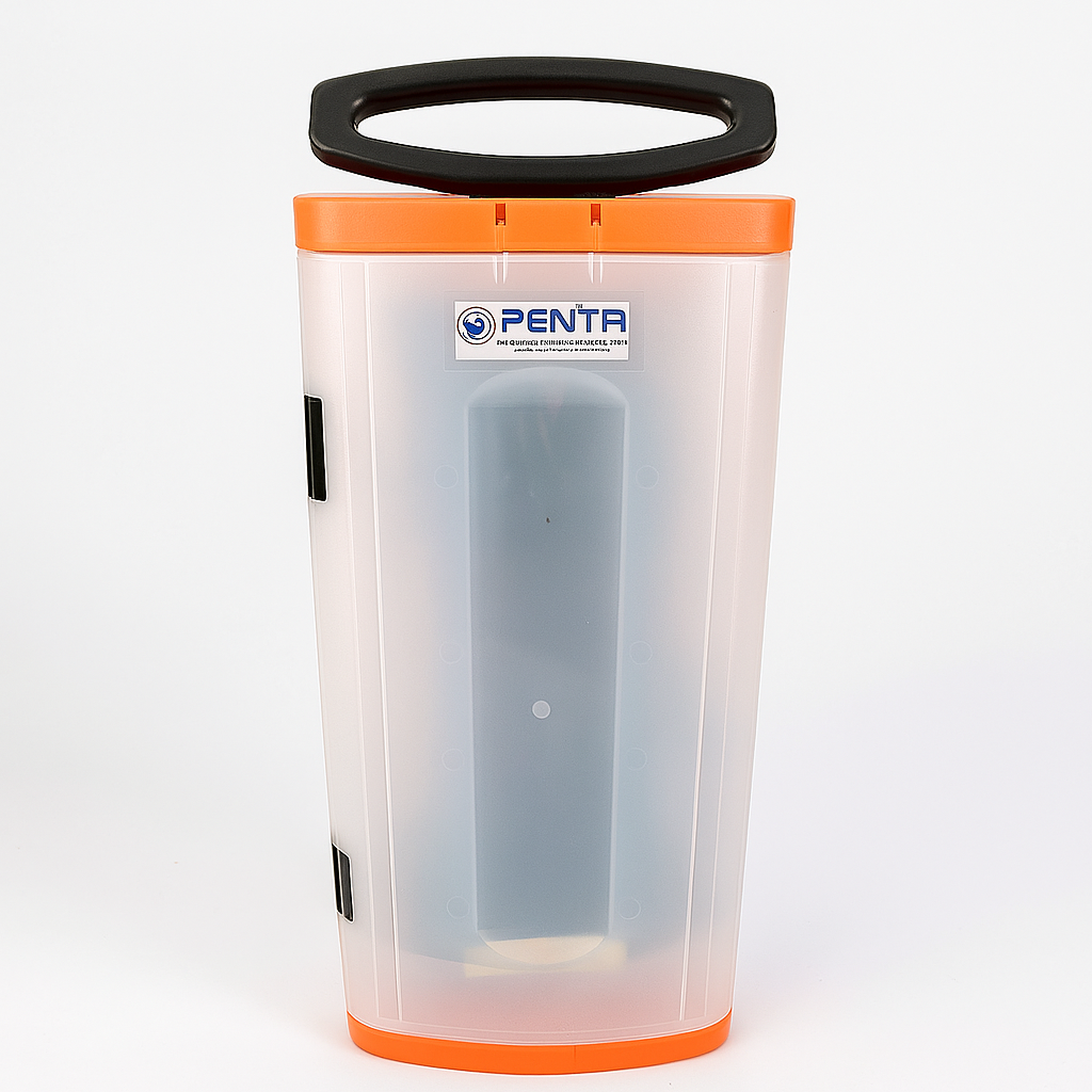 Transparent PENTA storage case for rubber insulating gloves, featuring a secure handle and durable design for protection.