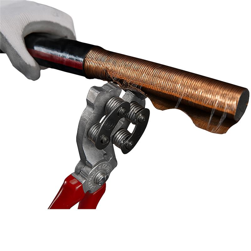 Pliers designed for removing corrugated shields, featuring a circular cut for efficient LC shield removal.