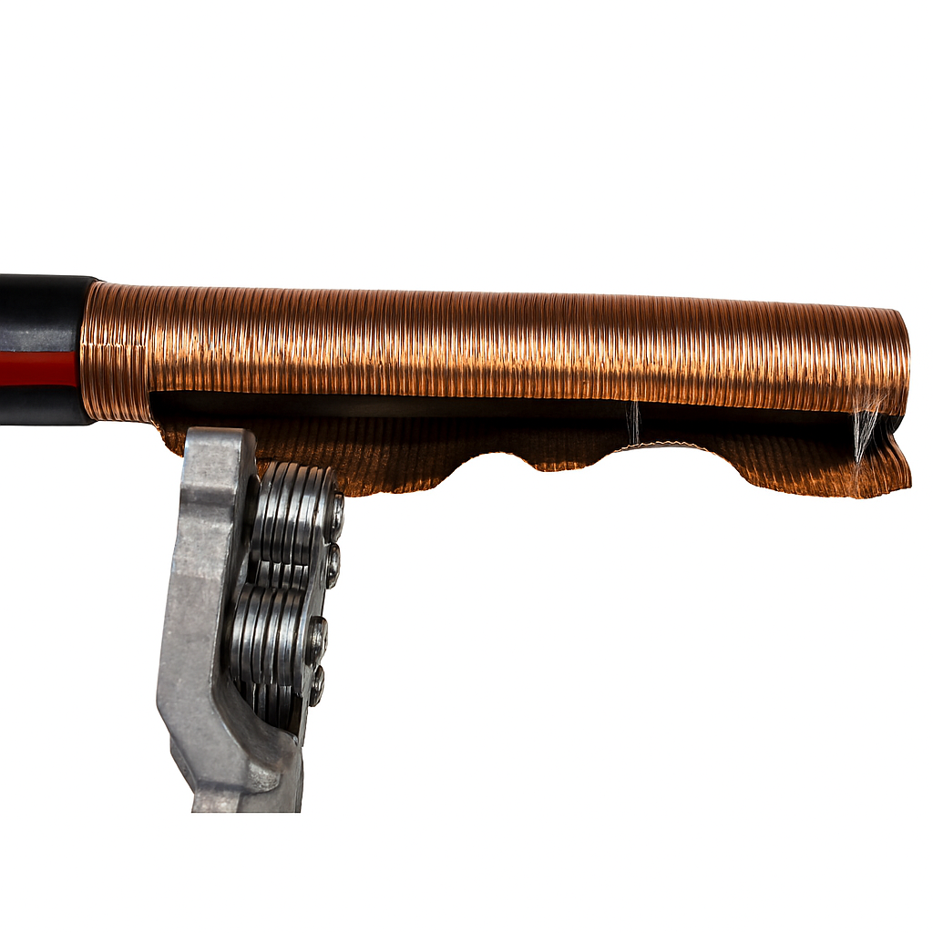 Pliers designed for removing corrugated shields, featuring a circular cut for efficient LC shield removal.