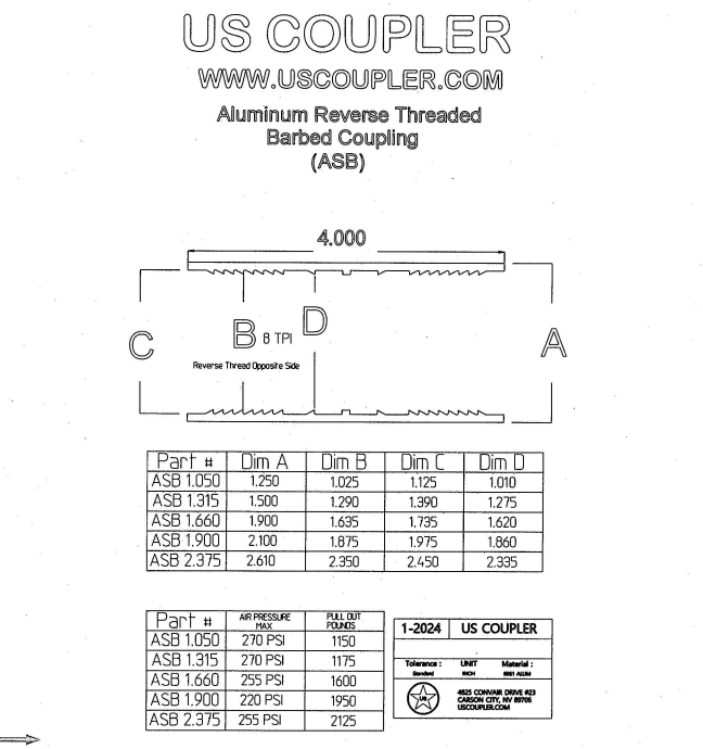 Reverse Threaded Barbed Couplings | Aluminum | Utility Pipe Supply