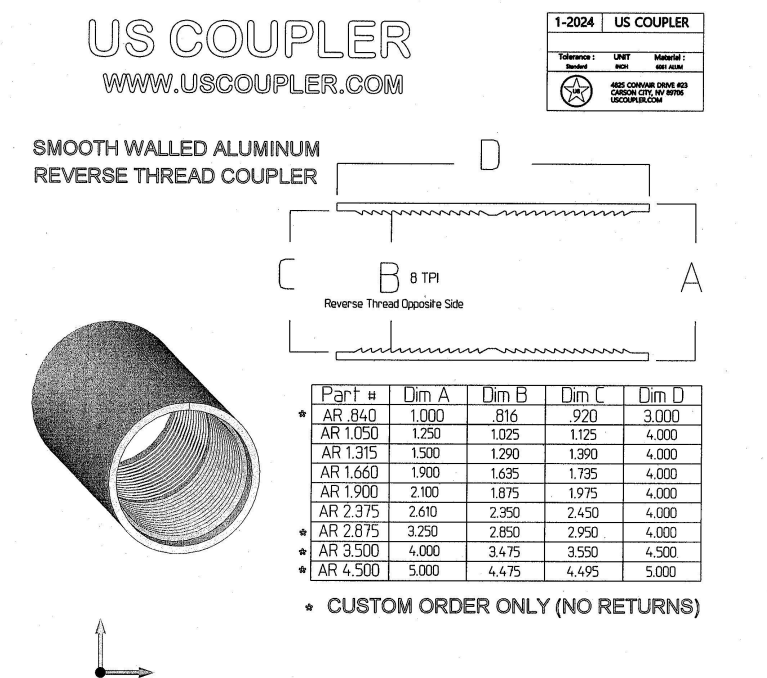 Reverse Thread Couplings | Smooth Wall | Aluminum | Utility Pipe Supply