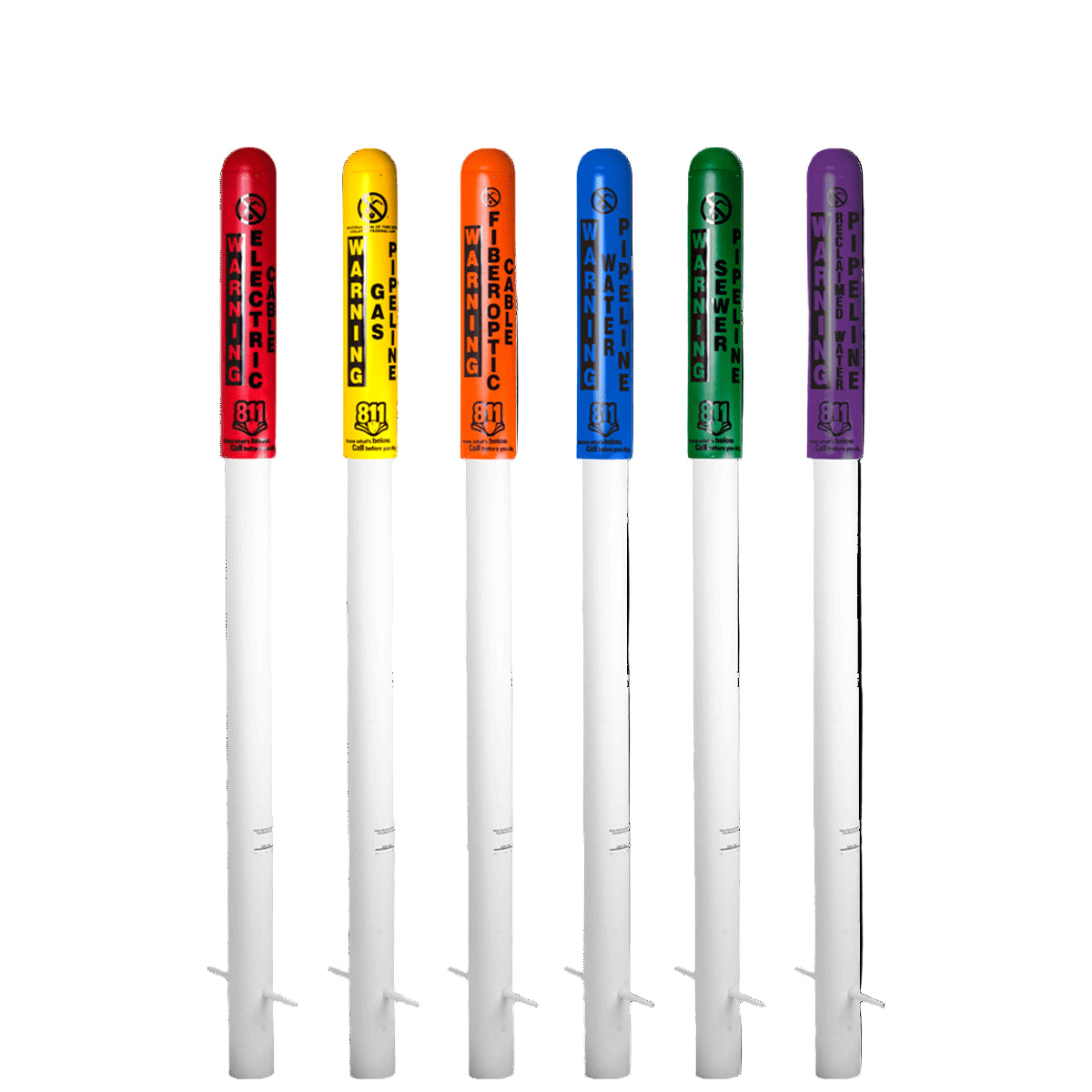 Dome-style utility marker posts in various colors for underground utility identification and safety.