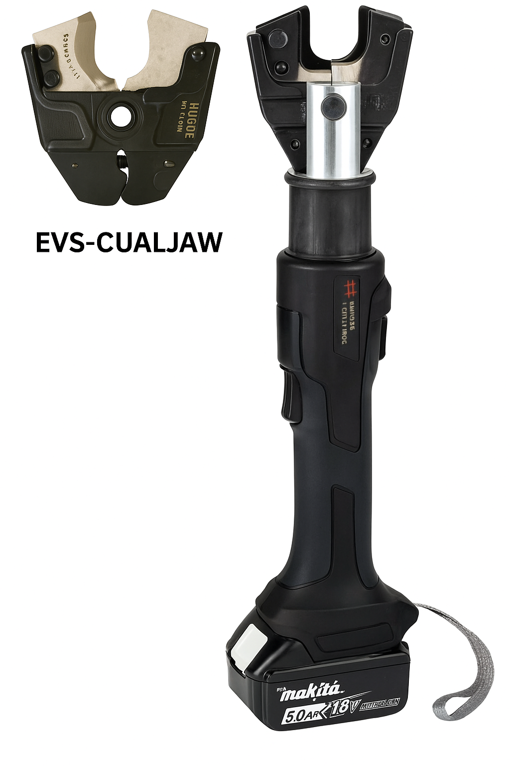 6 Ton inline cutting tool with interchangeable head system, compatible with Makita LXT for efficient utility work.