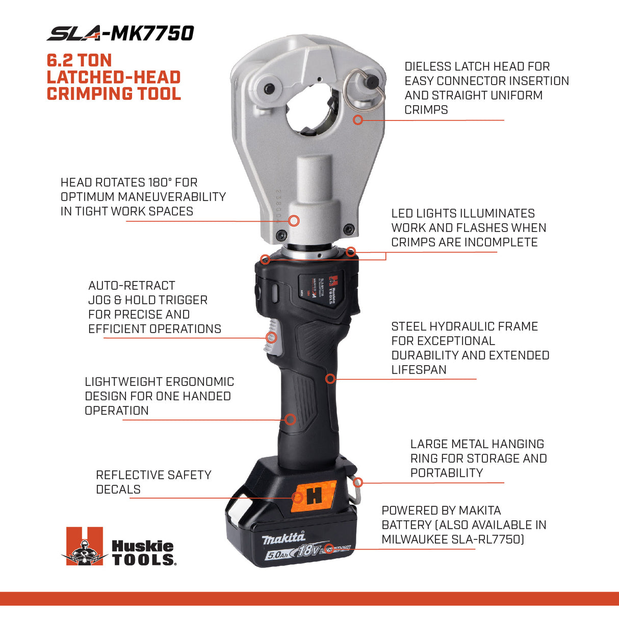 6.2-Ton Inline Crimping Tool | SLA-MK7750 | Huskie | Makita LXT