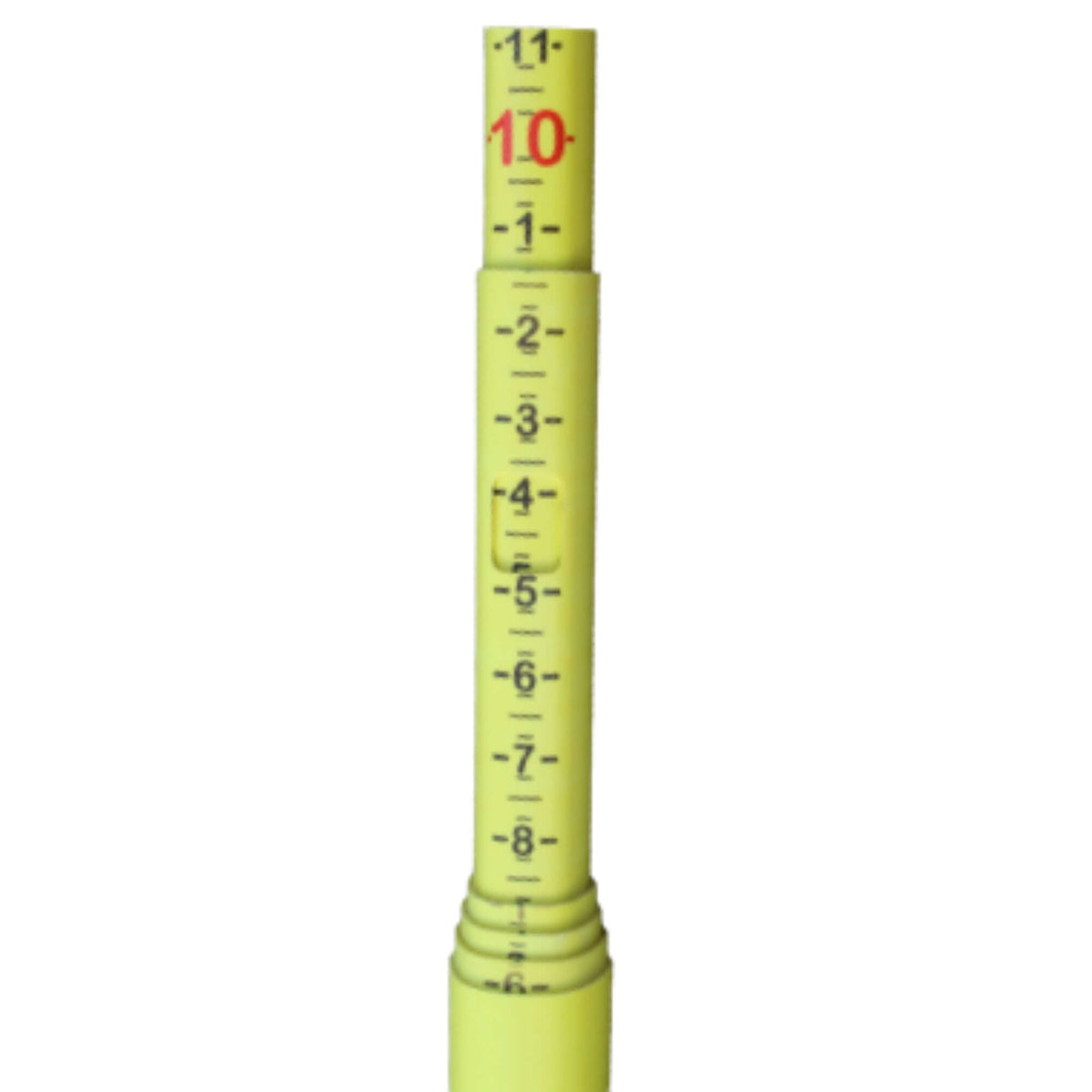 Pentagonal telescoping measuring stick with clear markings up to 10 feet for precise underground utility measurements.