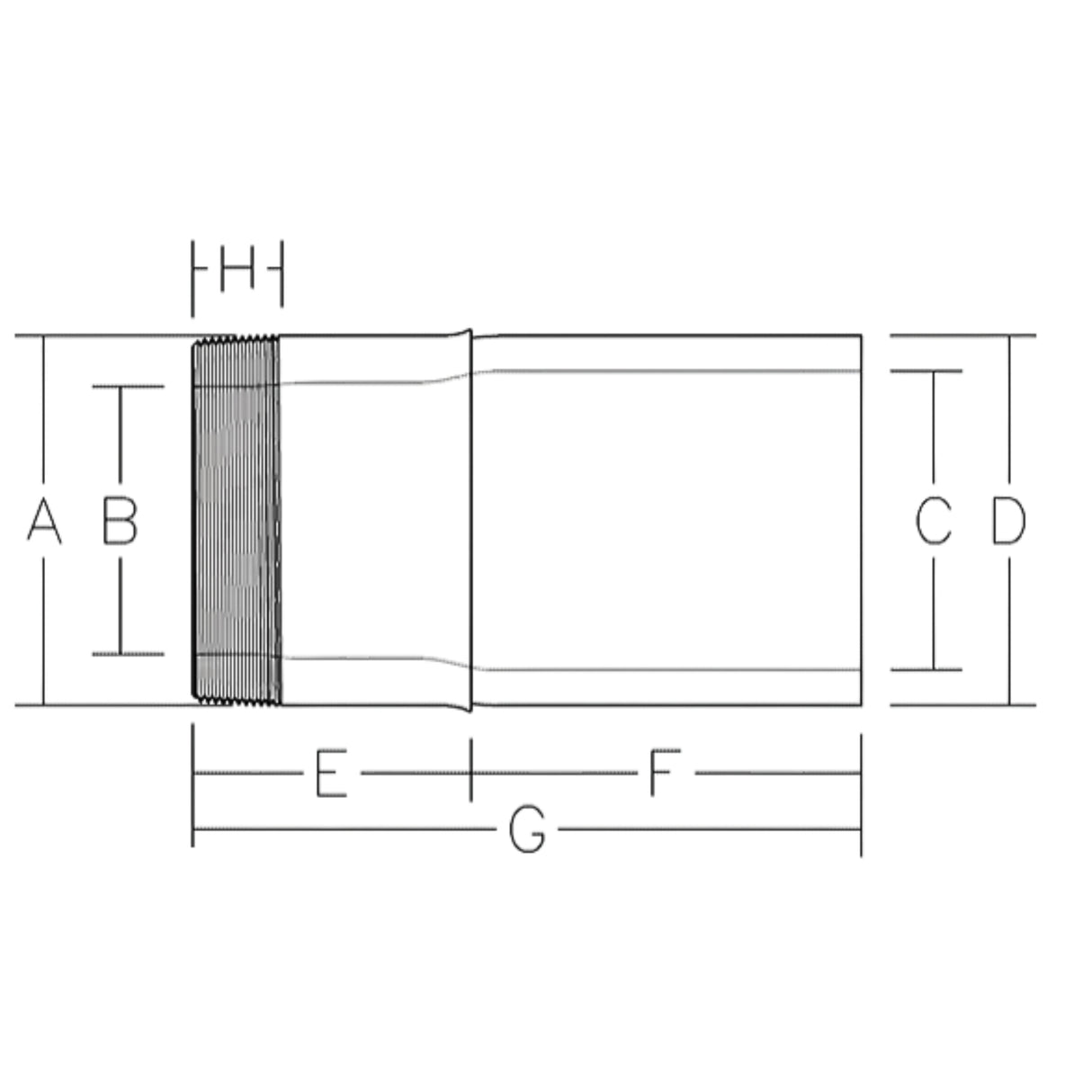 710 Series HDPE transition fitting with male NPT thread, designed for DR 9 IPS applications, showing detailed dimensions.
