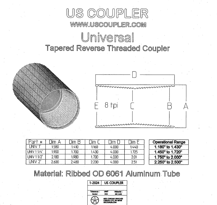 Universal Tapered Couplers | Aluminum | Utility Pipe Supply