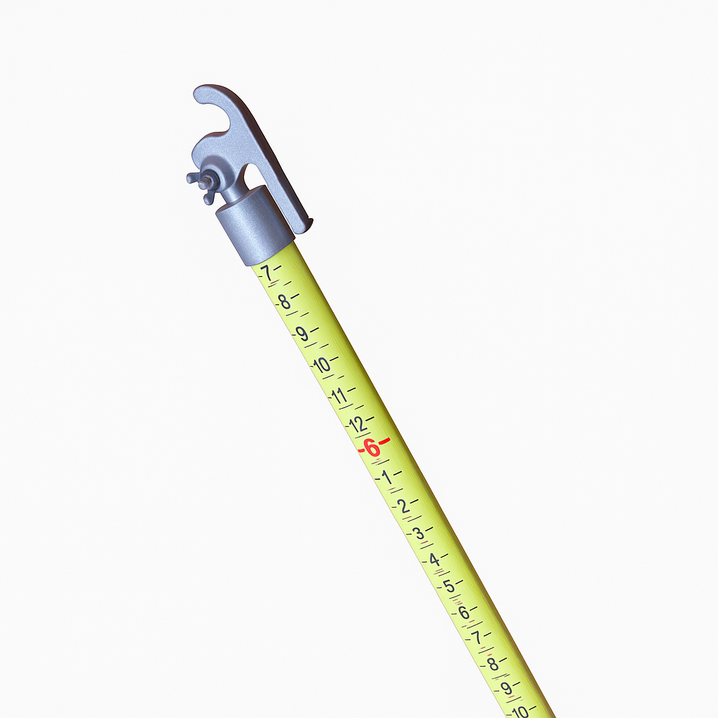 Pentagonal telescoping measuring stick with a 1-1/8 inch top section, marked for precise measurements.