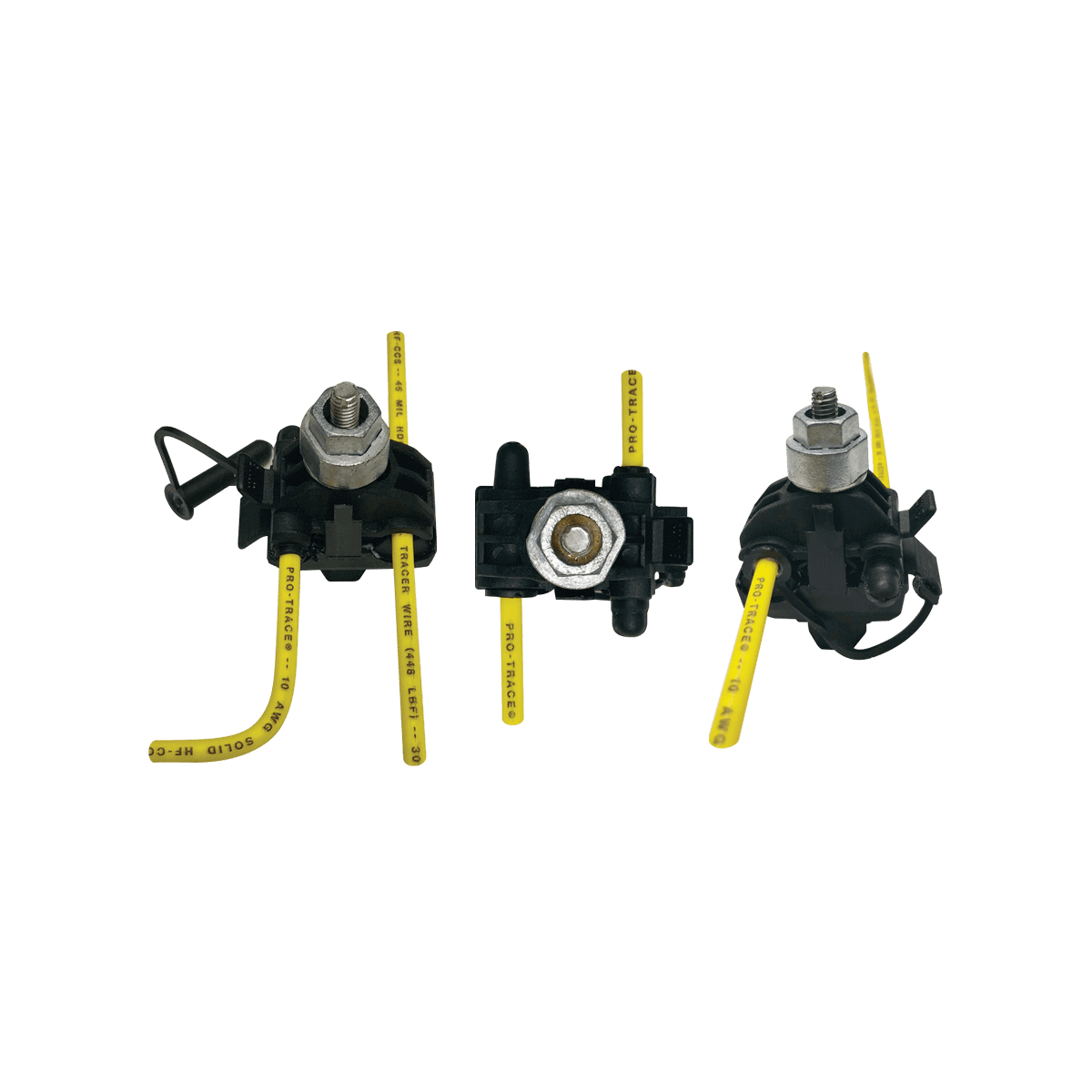 Tracer-Lock direct-bury wire connectors with yellow wires, designed for corrosion-proof, watertight underground connections.