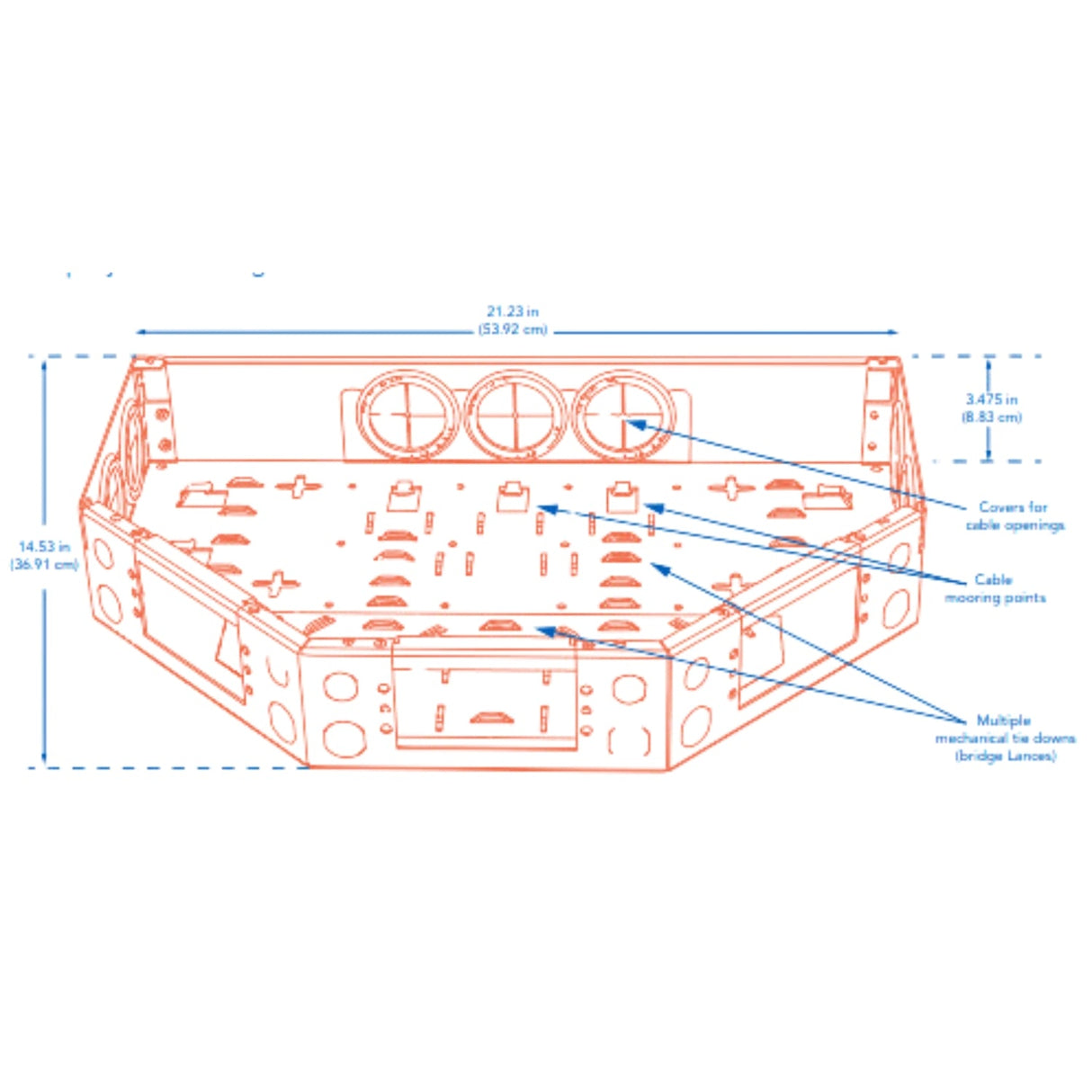 MDS bulkhead plate with 2.50 inch cable opening and strain support, 2-slot, Dura-Line 20003847