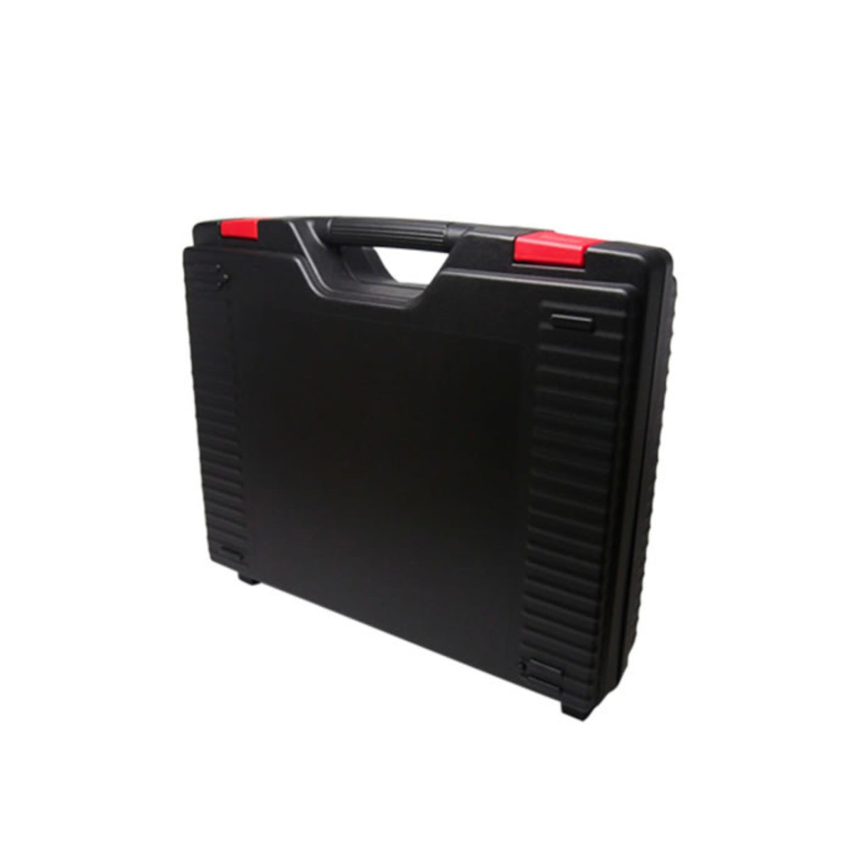 Black carrying case for the T650RWV Series digital pressure manometer, featuring a sturdy design and red accents.