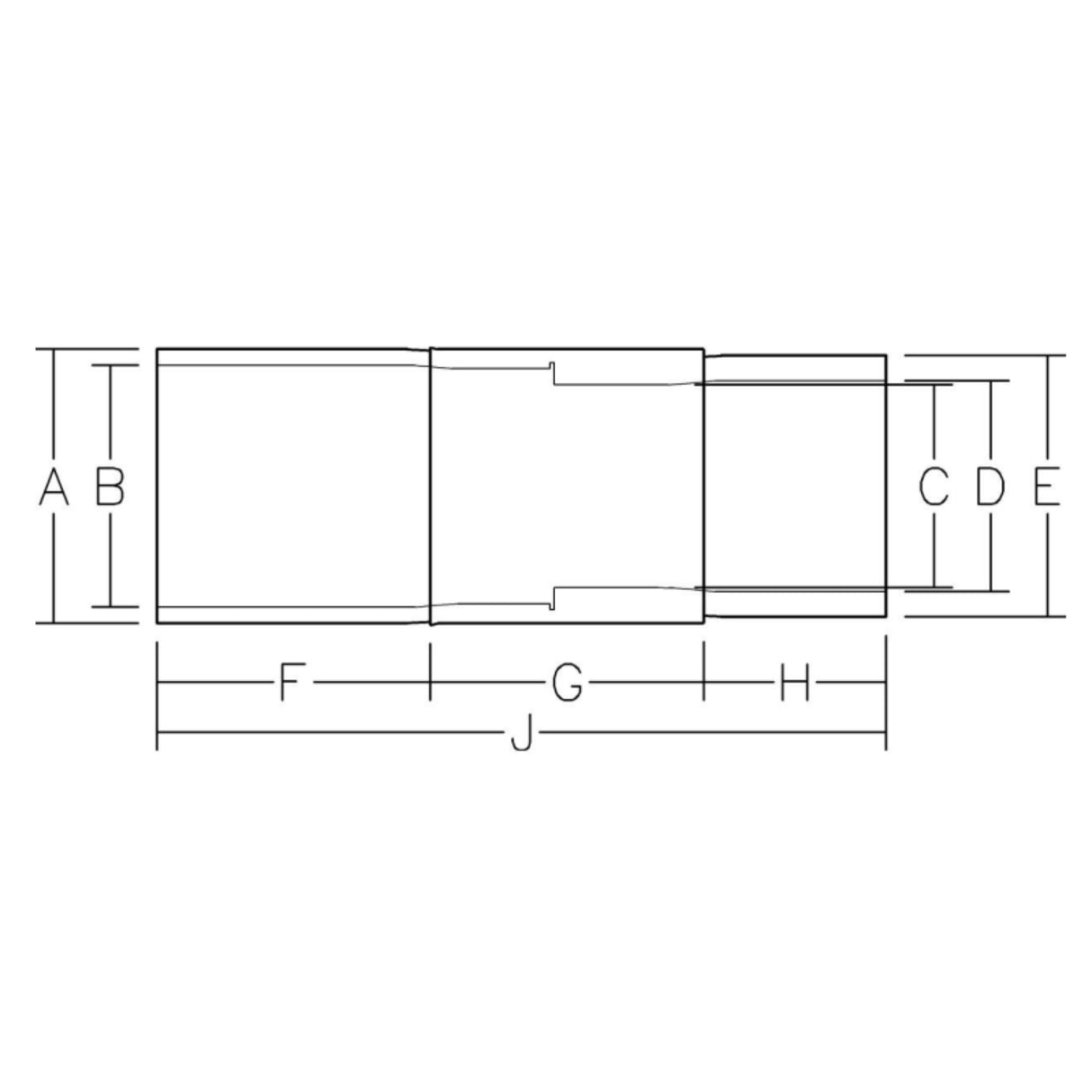 Series 732 transition fitting for connecting ductile iron to PVC or HDPE pipes, featuring detailed dimensions.