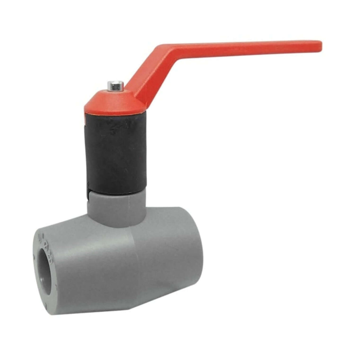 PP-RCT ball valve from the 1501AB series, featuring a polyfusion connection and a red lever for easy operation.