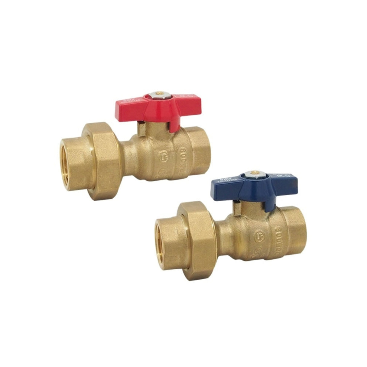 Threaded water heater isolation valve kit featuring FNPT connections with red and blue handles for easy operation.