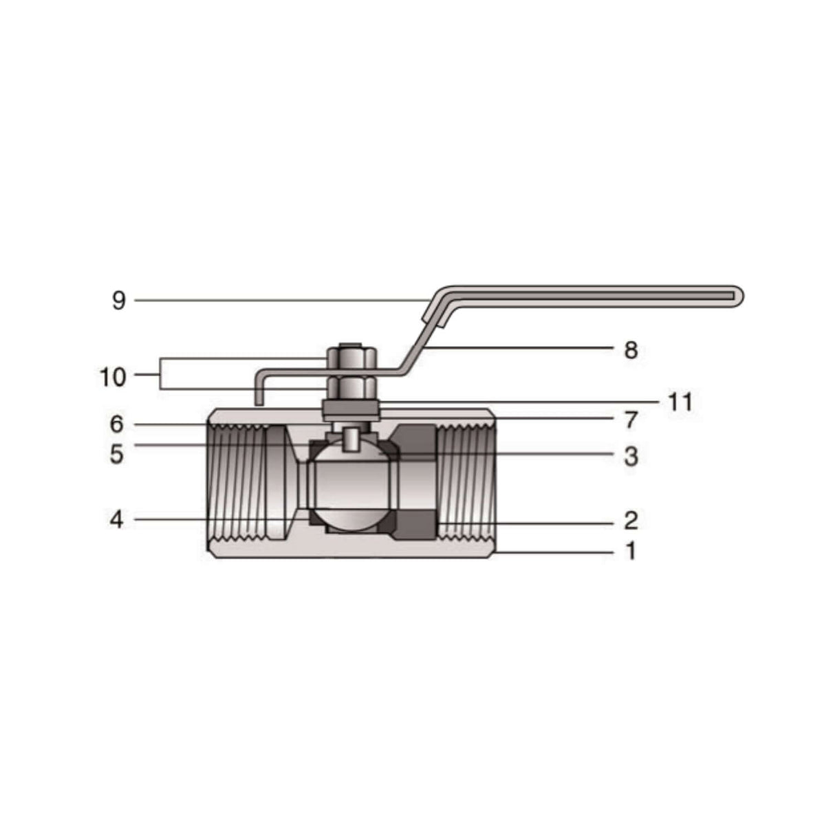 Carbon steel ball valve 7550 series with threaded ends, featuring a lever handle for easy operation and flow control.