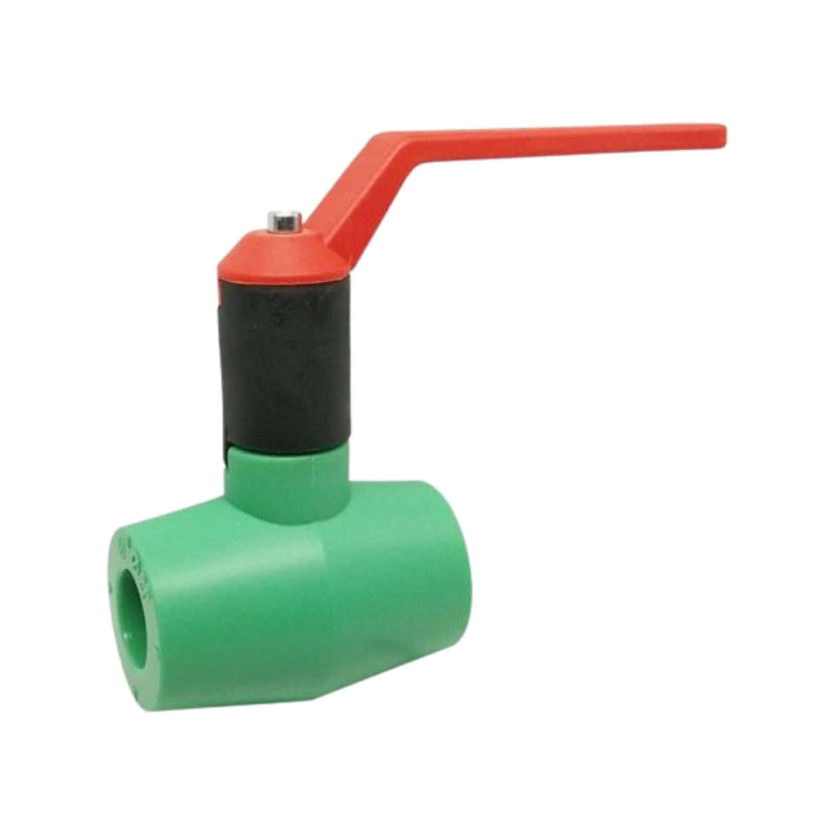 PP-R ball valve from the 1500AB series featuring polyfusion connections and a red lever handle for easy operation.