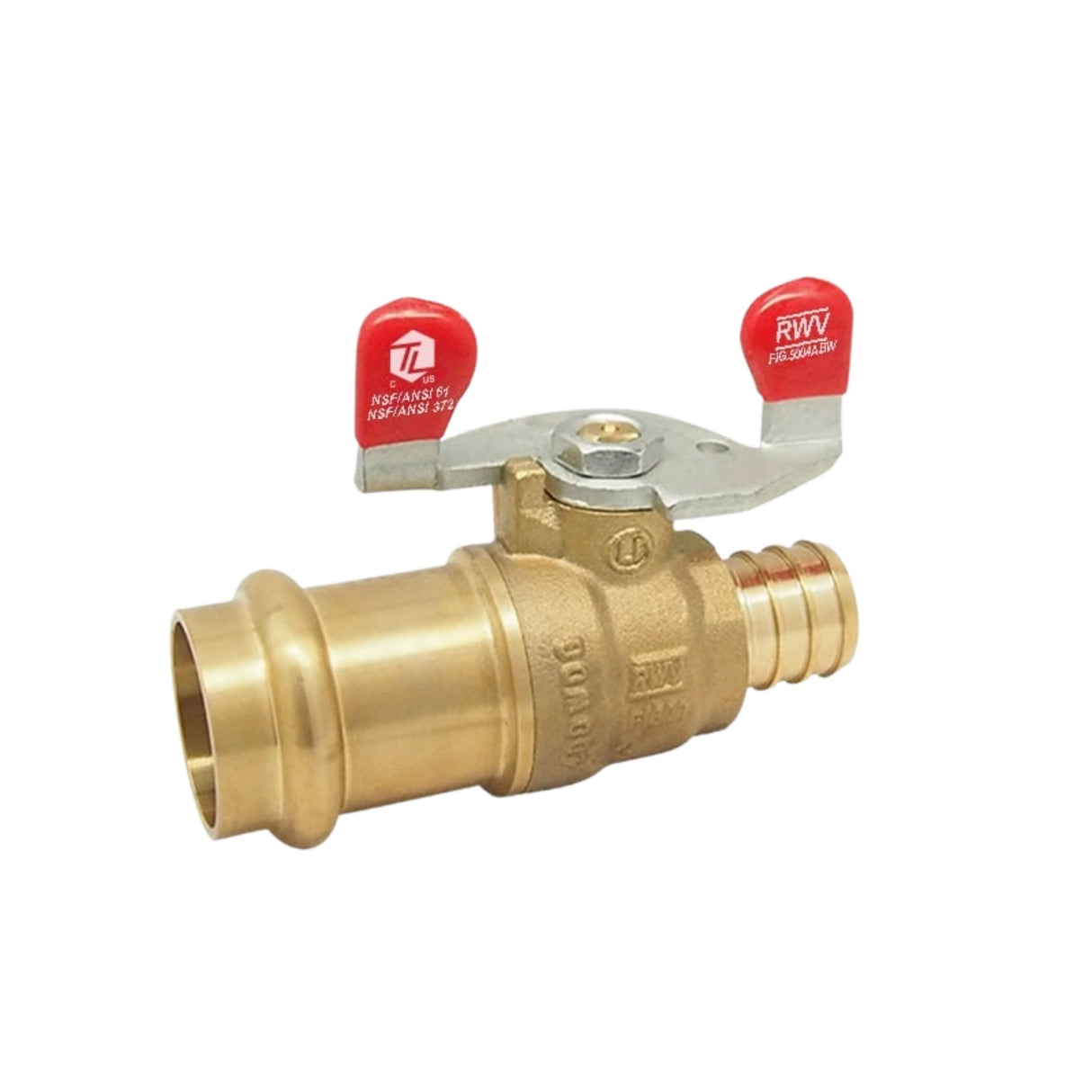 PEX ball valve from the 5004AB series featuring a barb x EzPress connection for reliable plumbing solutions.