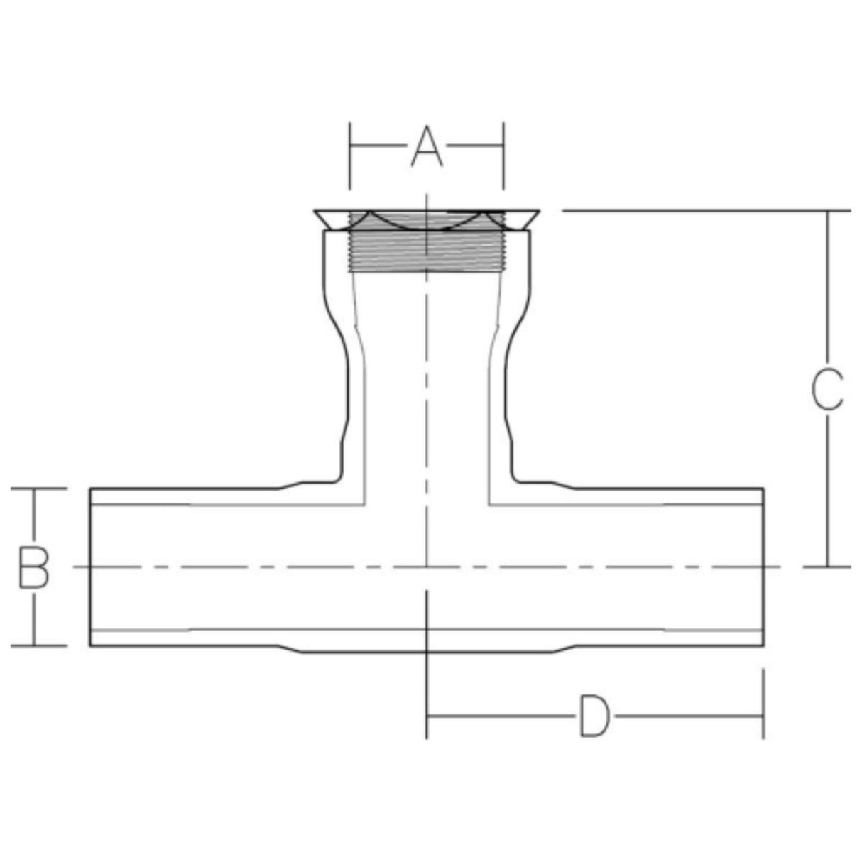 HDPE standard tee with reducing transition and threaded reducer, designed for underground utility applications.