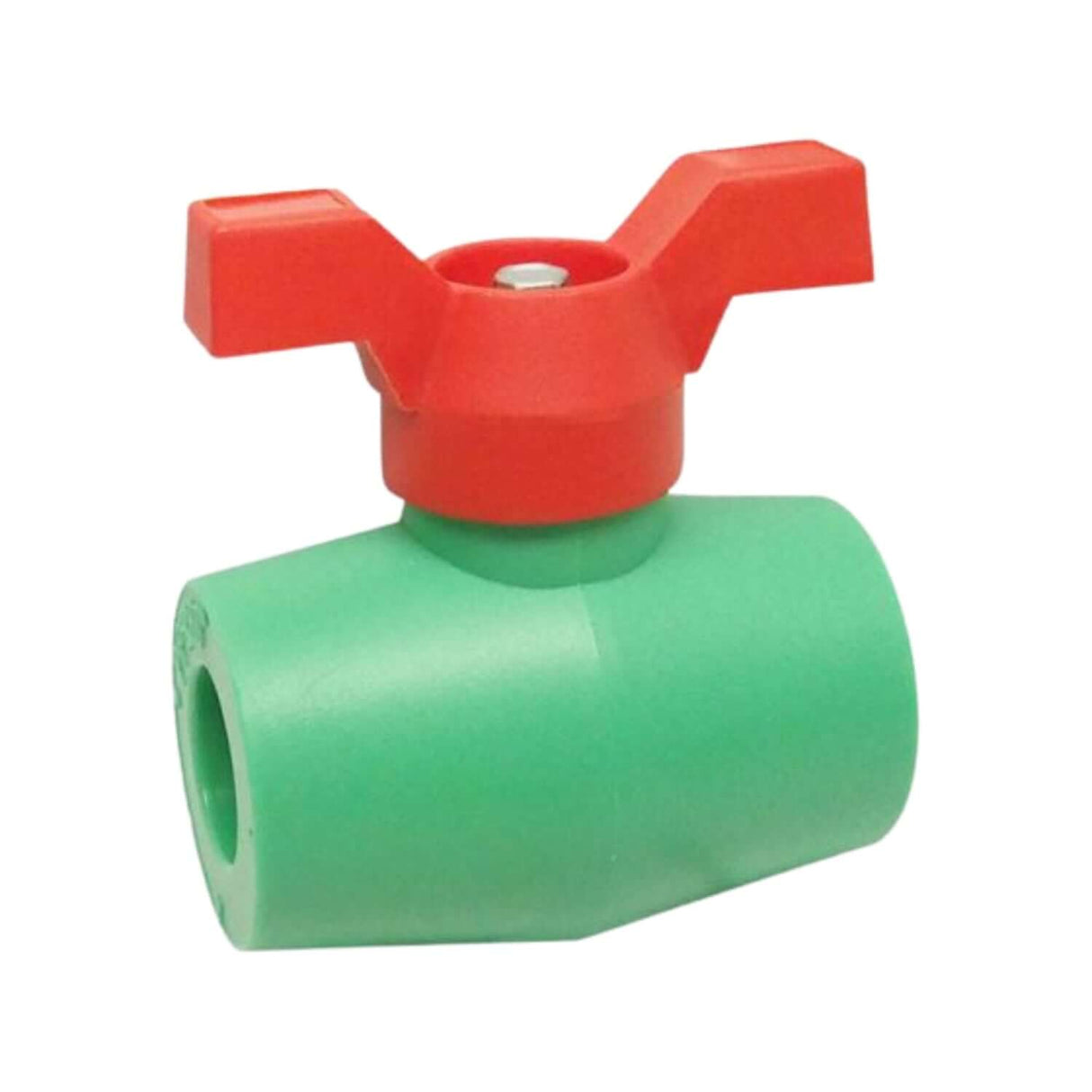 PP-R ball valve from the 1515AB series featuring a polyfusion connection and barb design for efficient flow control.