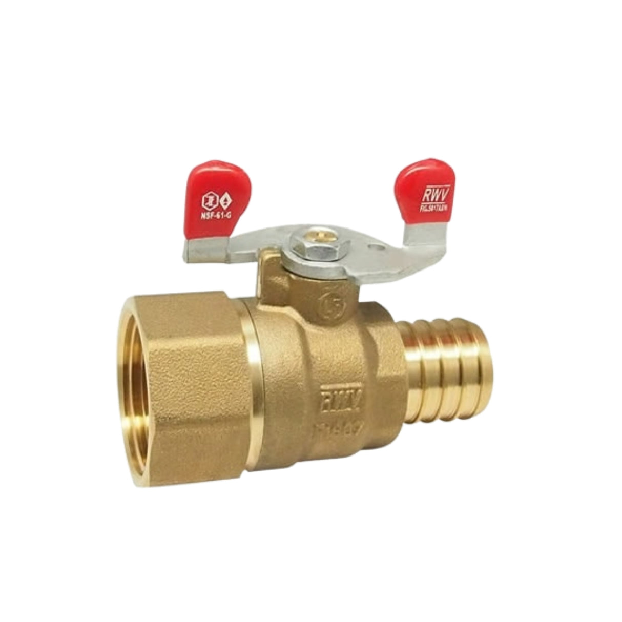 Hydronic PEX ball valve from the 5008AB series with barb and FNPT connections for efficient fluid control.