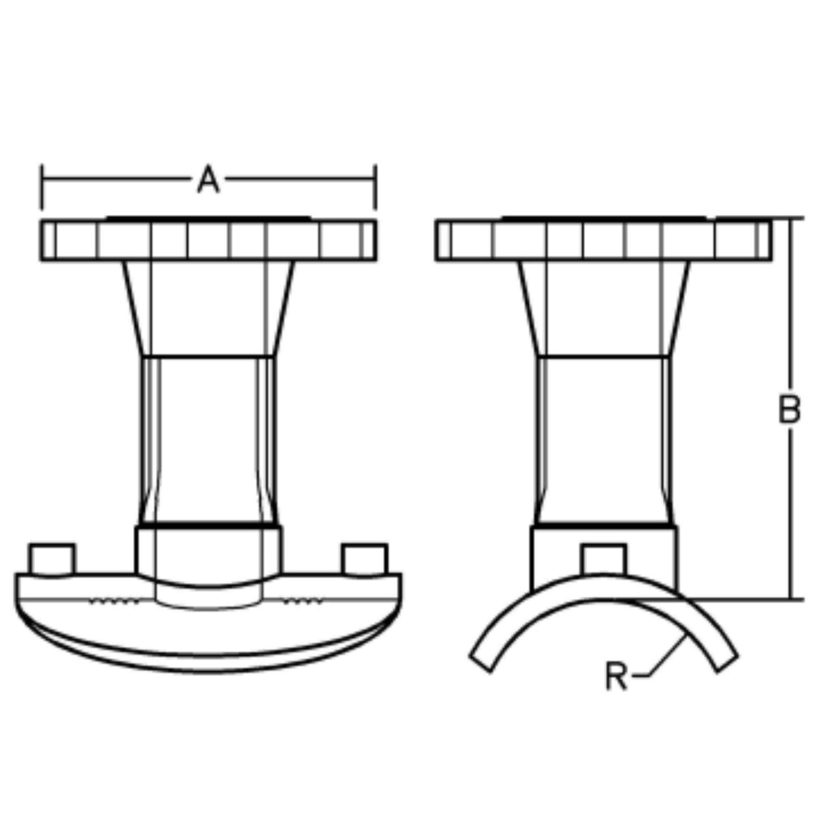 Technical drawing of Series 573 Electrofusion Branch Saddle with Flange, detailing dimensions A, B, and R.