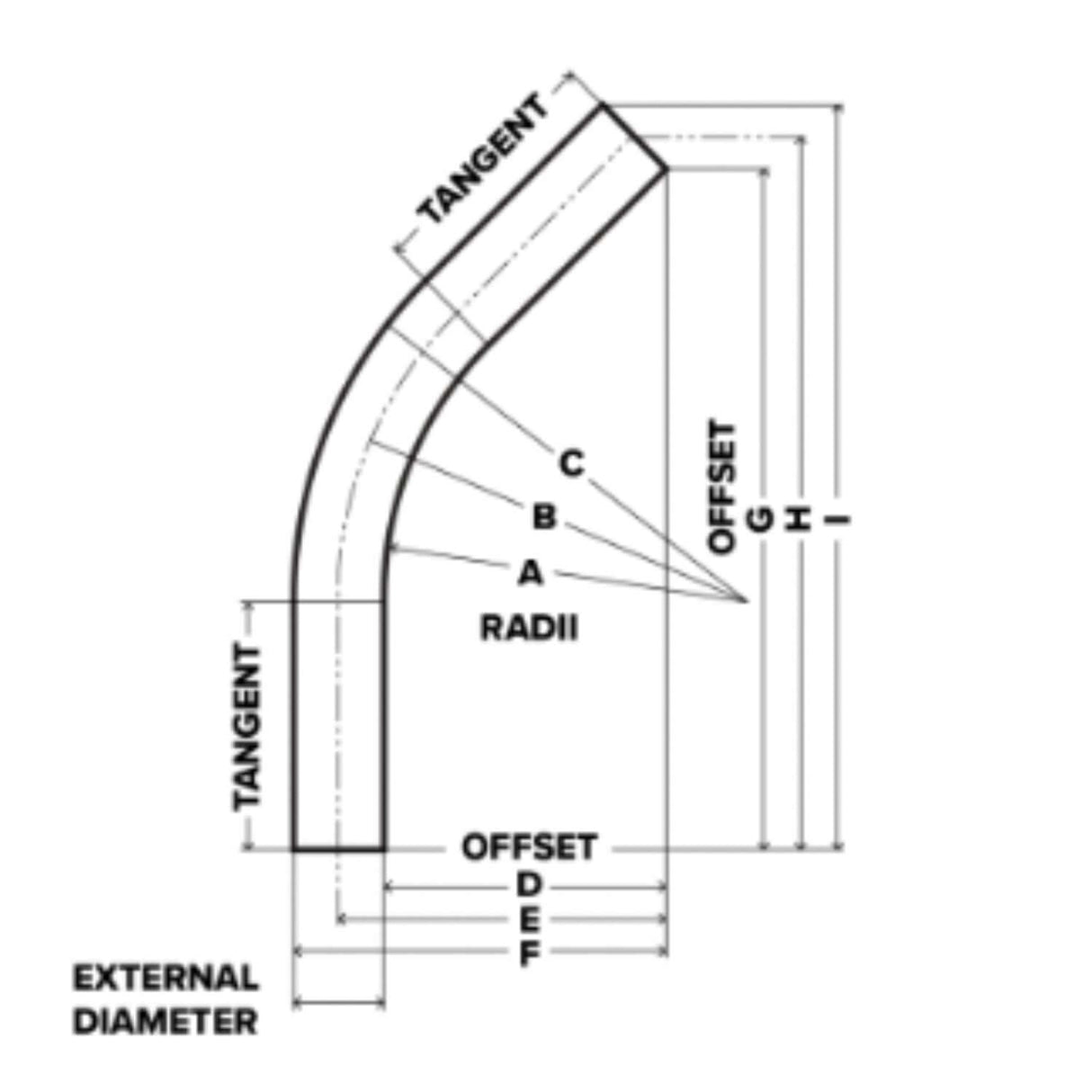 Diagram of a 45° galvanized rigid steel elbow showing dimensions and offsets for underground utility applications.