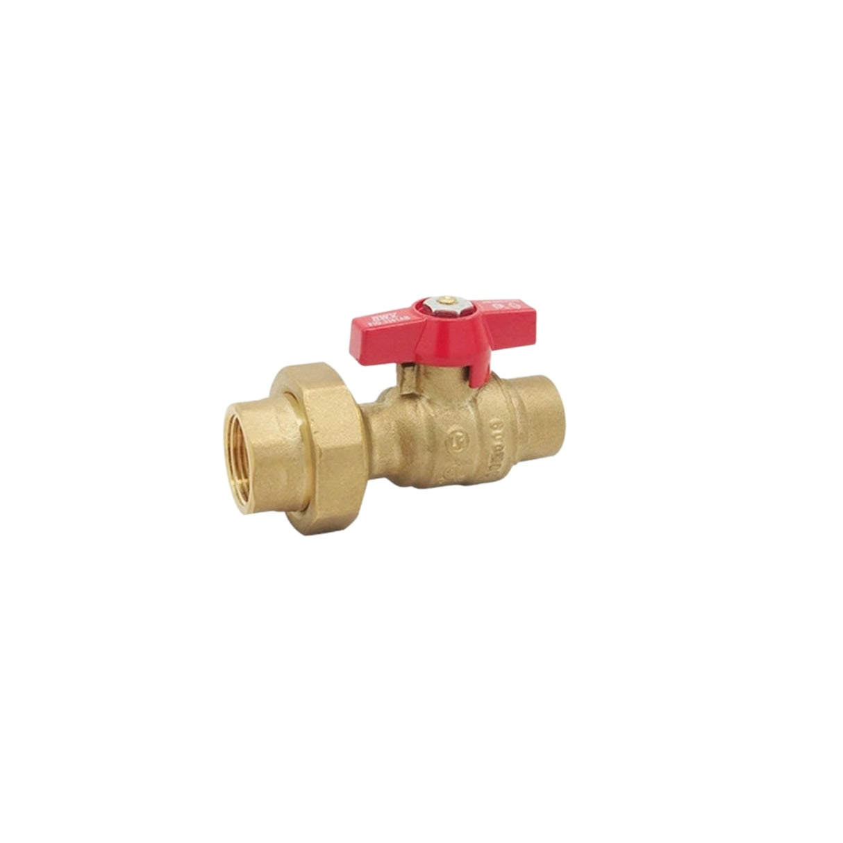 Hydronic isolation valve kit with solder and FNPT connections, featuring a red handle for easy operation.