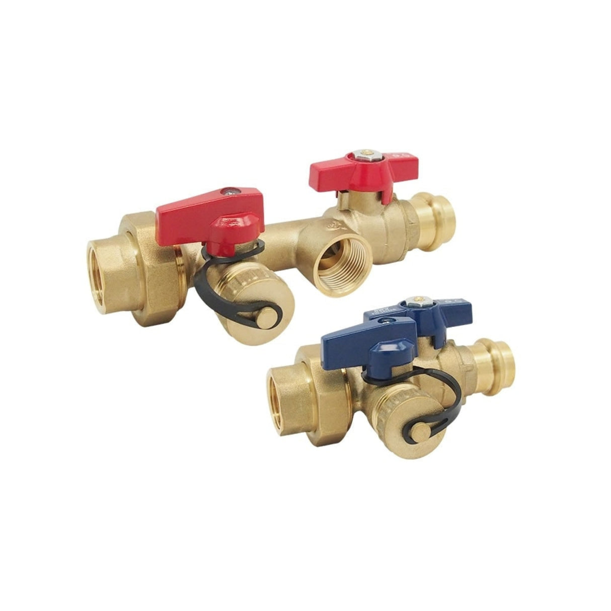 Brass ball valve with drain and relief port, featuring EzPress and FNPT connections for efficient utility applications.