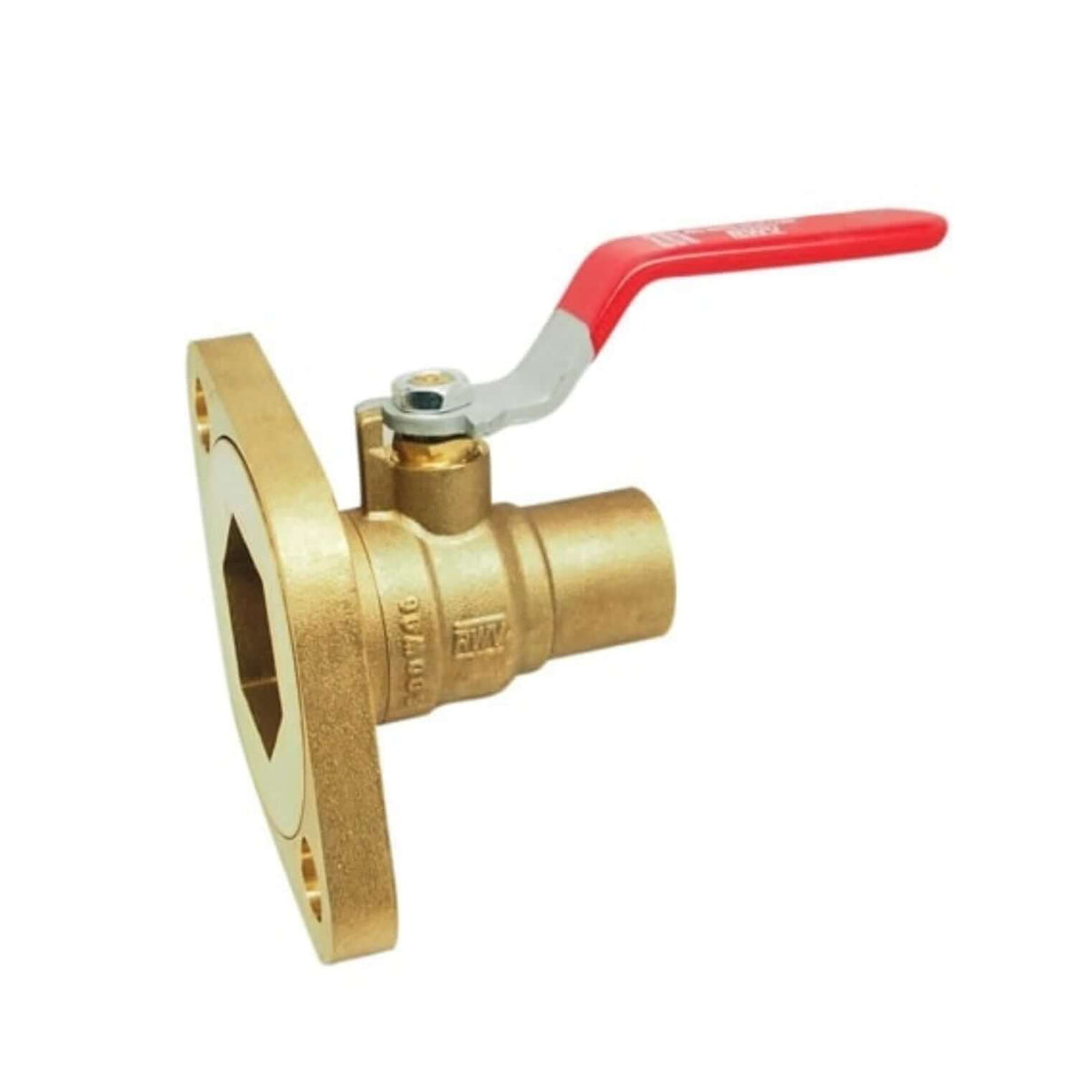 Pump flange ball valve from the 2419 series, featuring a solder x flange connection and full port brass construction.
