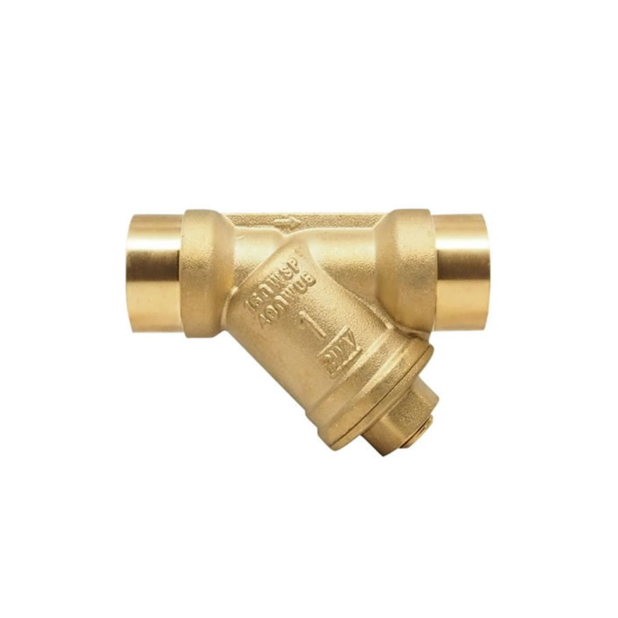 Lead free brass solder Y-strainer from the 387AB series, featuring solder connections for efficient fluid filtration.