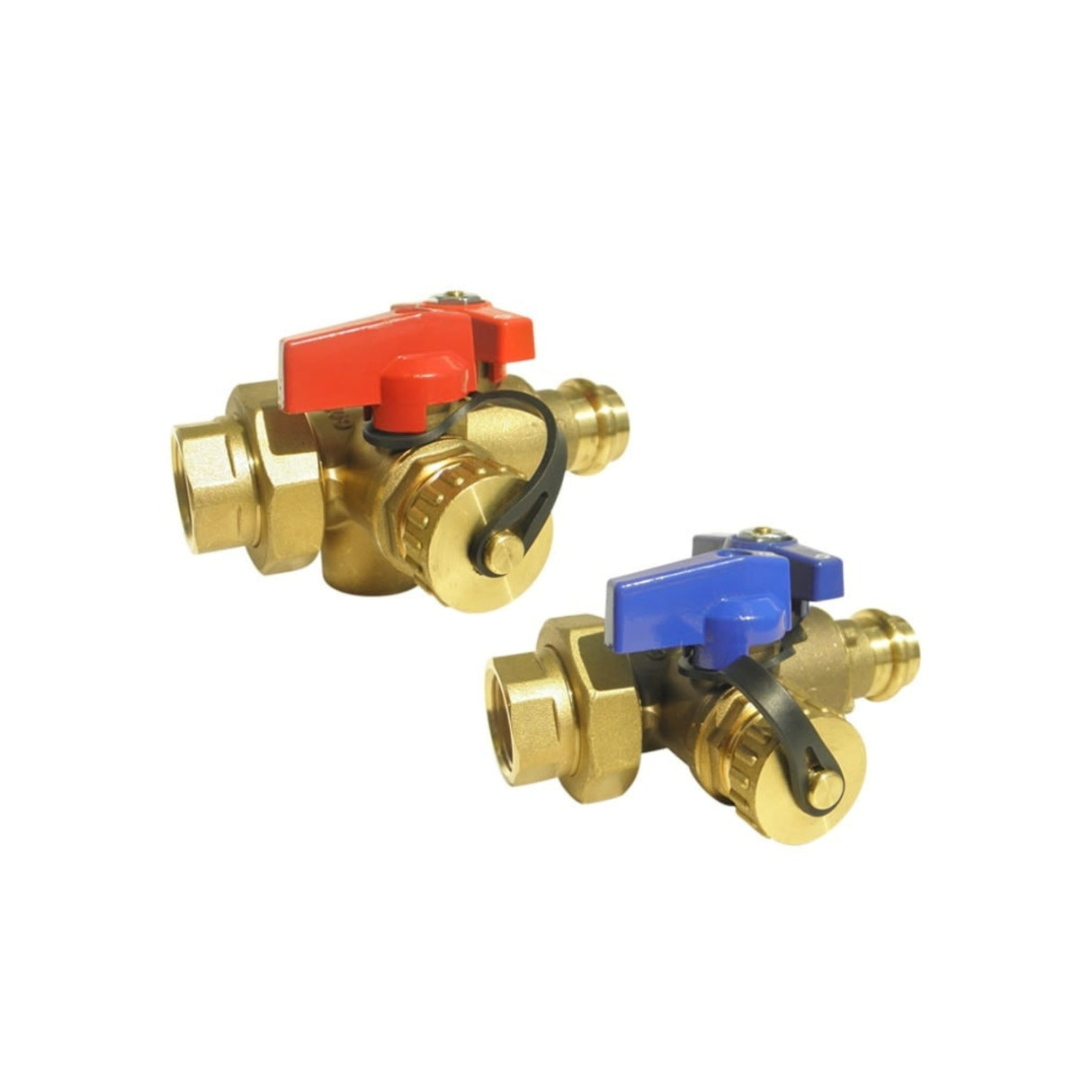 Ball valve with drain and relief port from the 3430AB series, featuring EzPress and FNPT connections for efficient flow control.