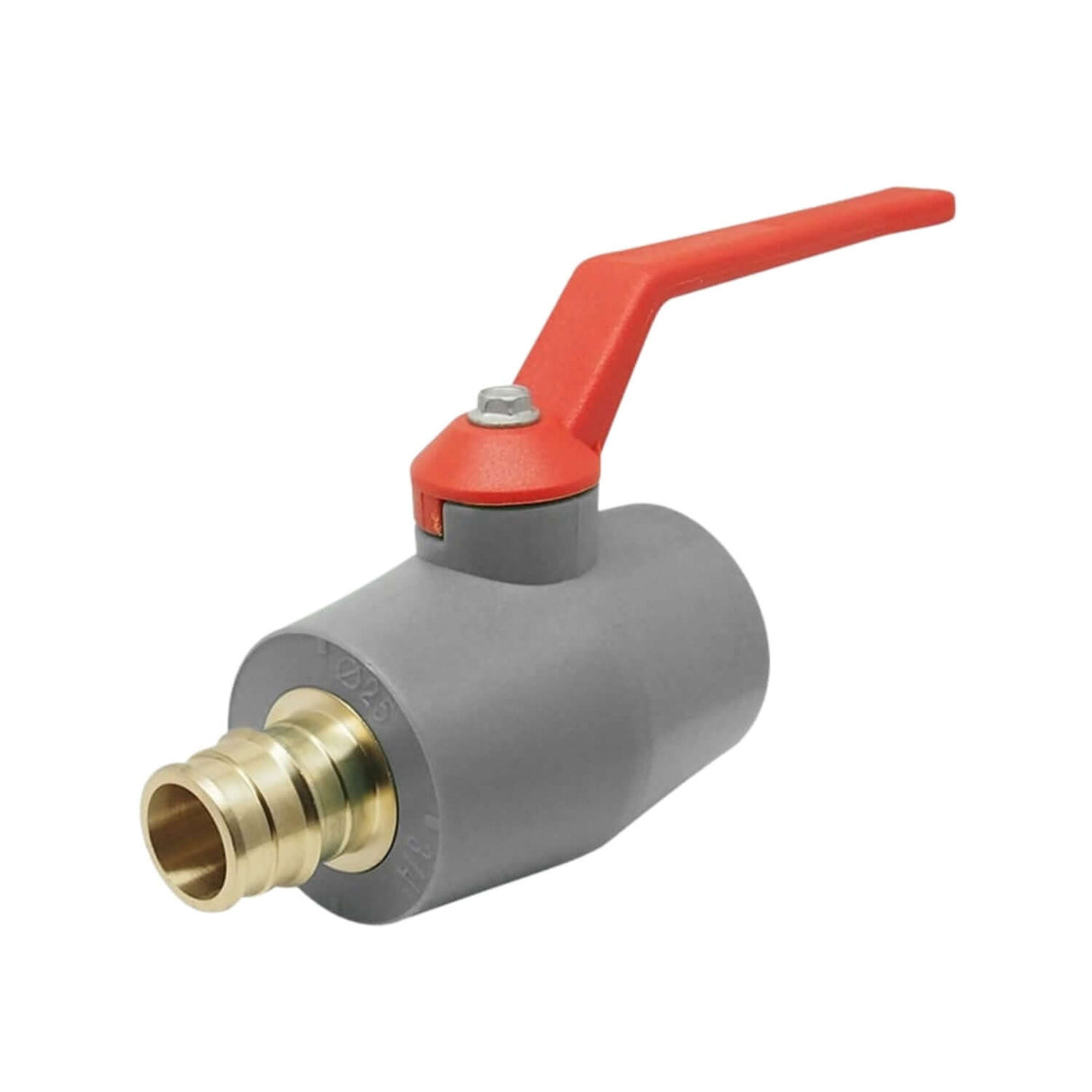 PP-RCT Ball Valve 1516AB Series with polyfusion and barb connections for reliable fluid control in utility applications.