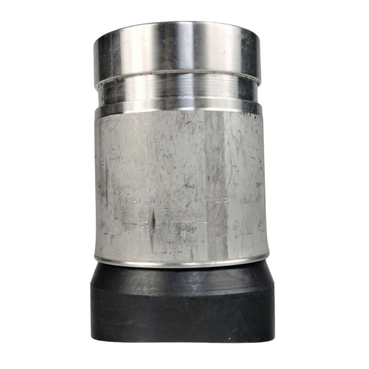 Series 524 branch saddle with groove transition, featuring a metallic body and a black rubber base for utility applications.