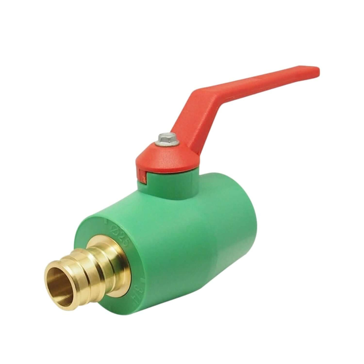 PP-R ball valve from the 1515AB series featuring a polyfusion connection and barb fitting for reliable utility applications.