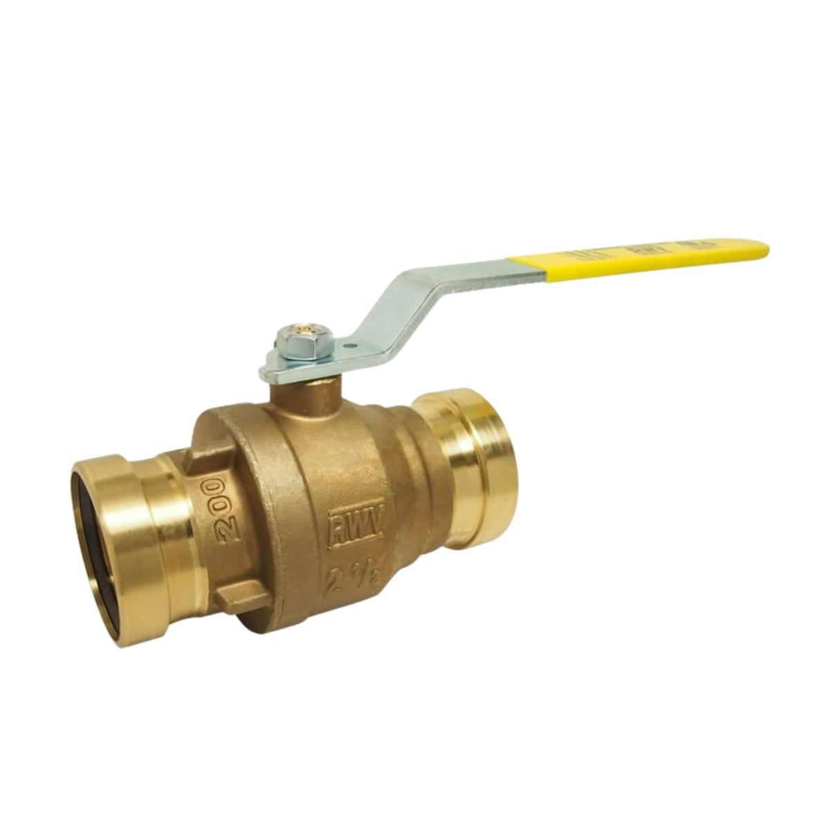 Hydronic full port ball valve from the 5520ABX series with press connections and a yellow lever handle.