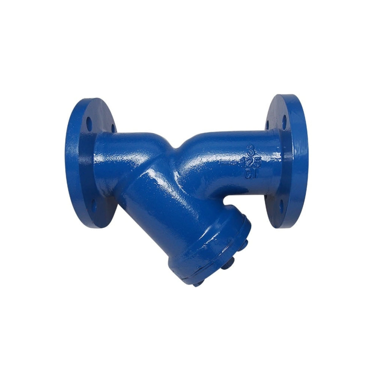 Flanged wye strainer with iron body and SS304 screen, designed for efficient fluid filtration in utility applications.